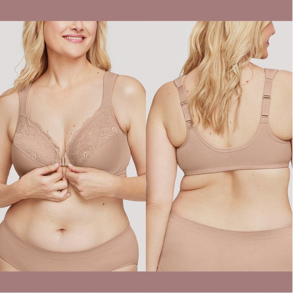 NEW $59 Glamorise [ 42F‎ ] WonderWire Front-Closure Lace Bra in Black